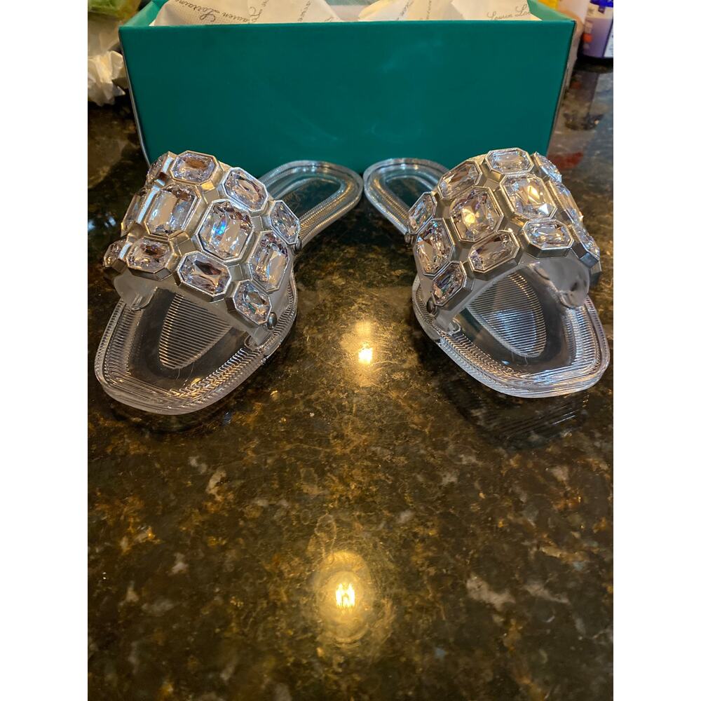 Brand New Lauren Lorraine Women's Size 6 Clear Stone Flat Jewel Sandals Slip On - Picture 3 of 8